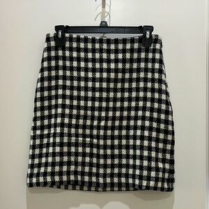 Talbots Wool Blend Mini Straight Skirt Black White Plaid Career